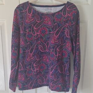 Talbots Women's Long Sleeve Paisley Top - Pink and Blue